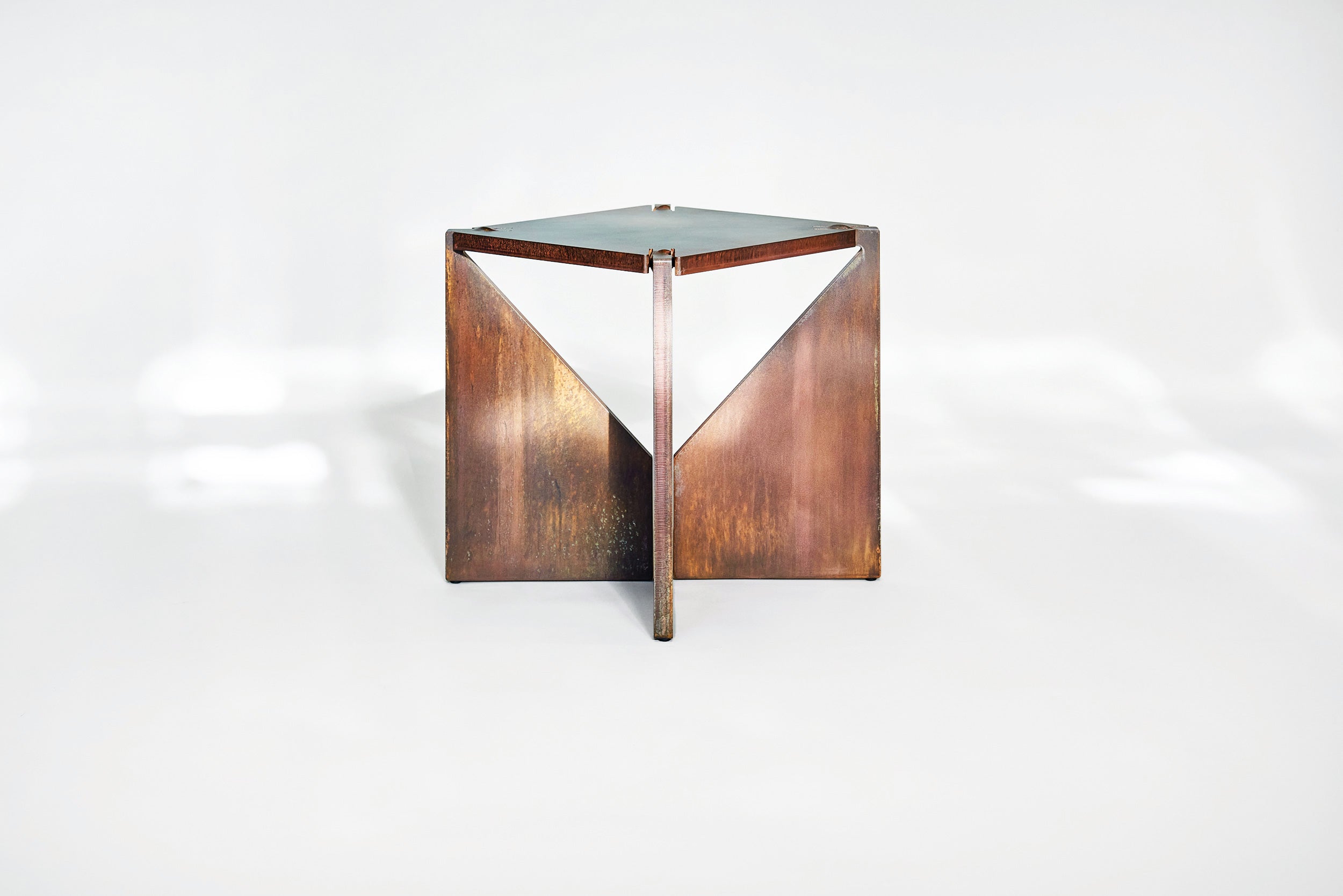 ONE Square Steel Table with Copper Patina by Frank Penders