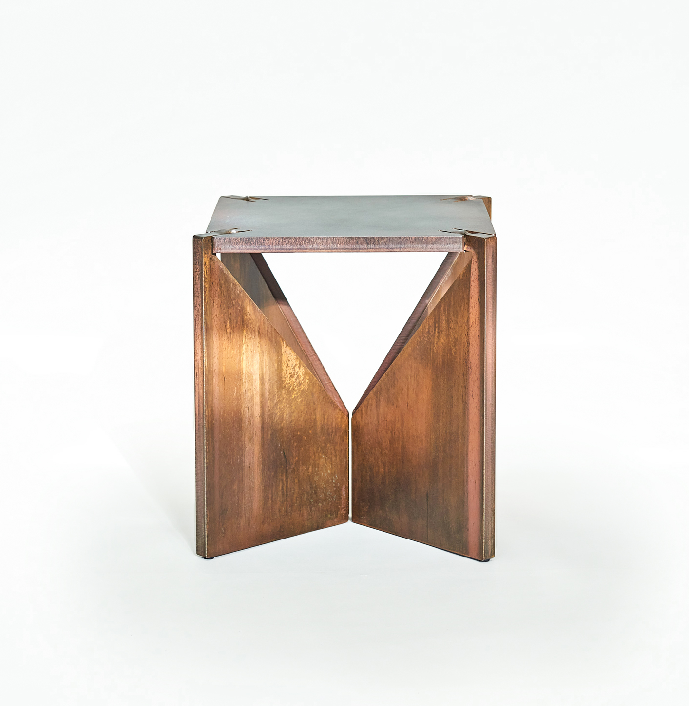 ONE Square Steel Table with Copper Patina by Frank Penders
