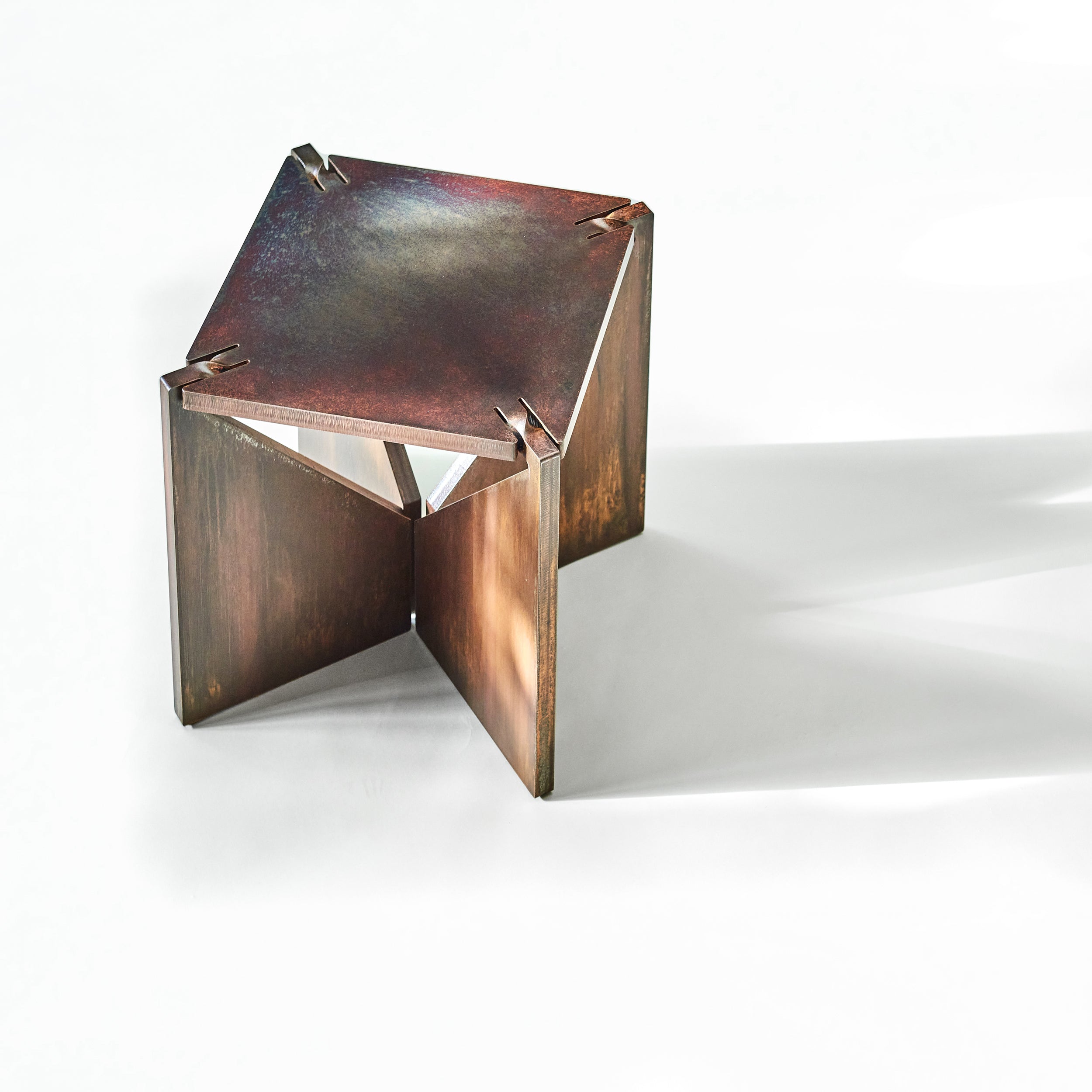ONE Square Steel Table with Copper Patina by Frank Penders