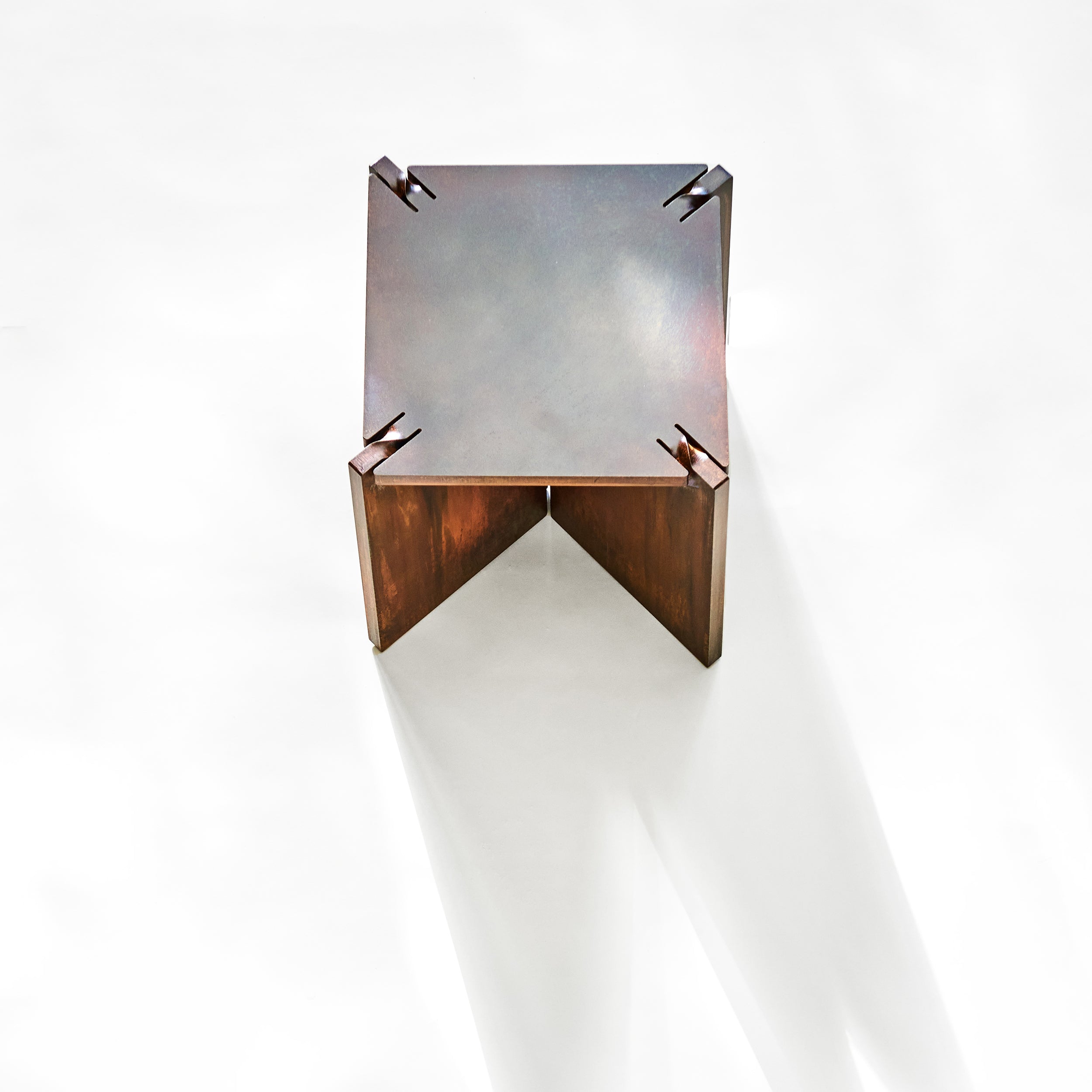 ONE Square Steel Table with Copper Patina by Frank Penders