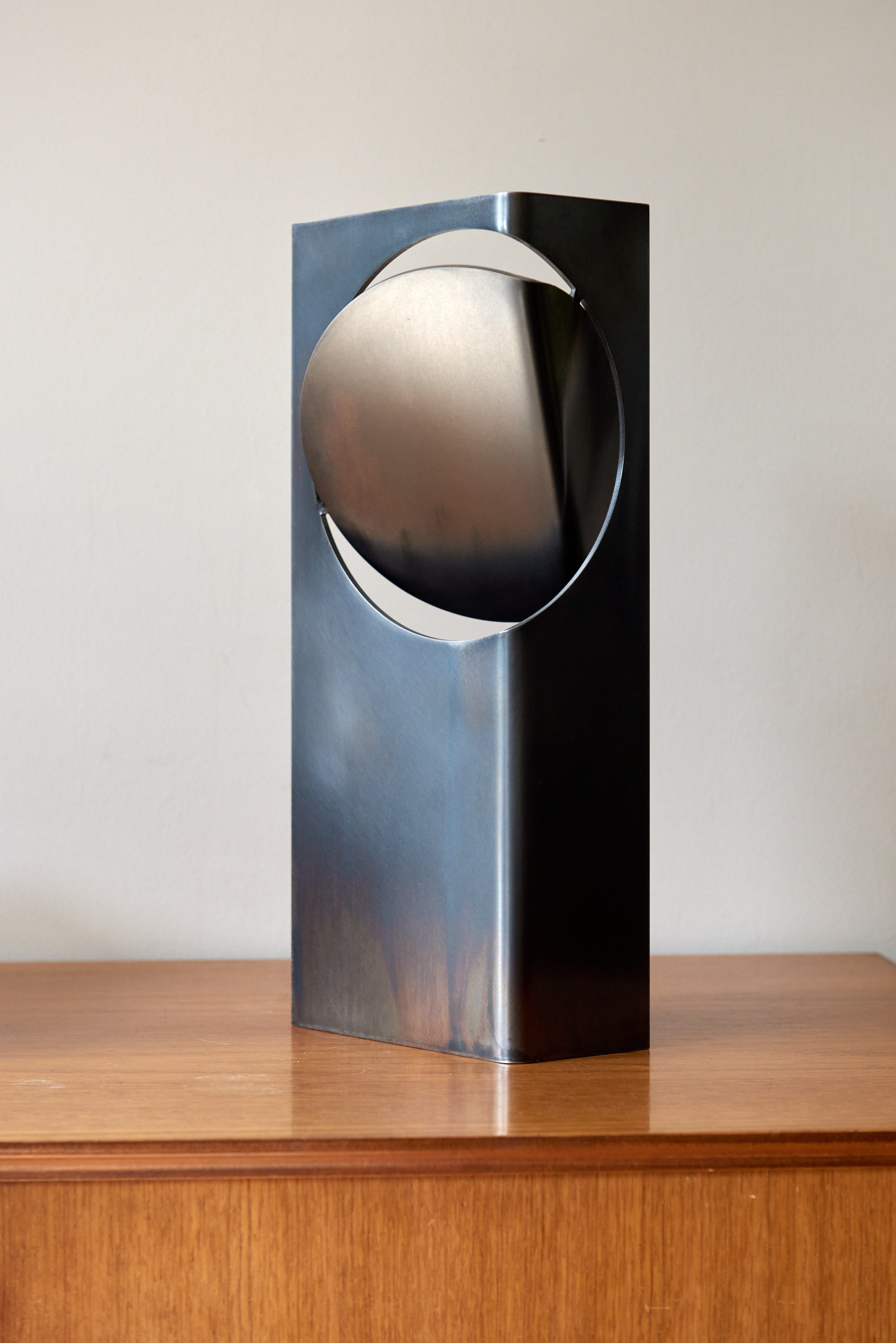 ONE ASYMMETRIC Table Light Stainless with Rich Black Patina by Frank Penders