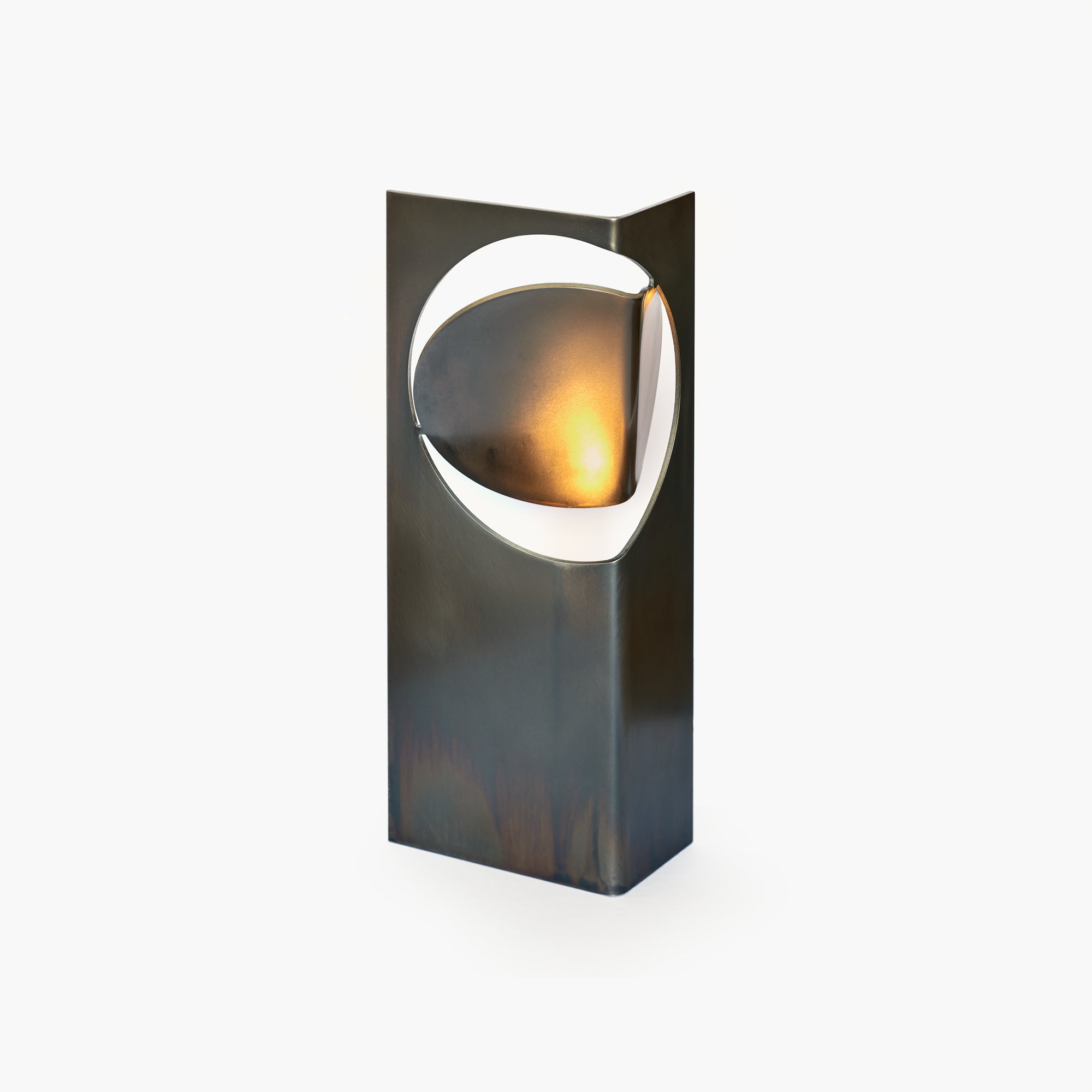 ONE ASYMMETRIC Table Light Stainless with Rich Black Patina by Frank Penders